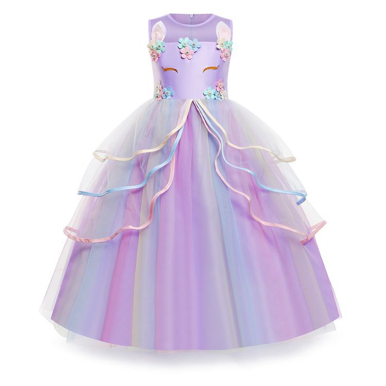 Amazon European and American Cross-border Girl Dress ins Unicorn Princess Dress Long Dress Children's Flower Girl Dress