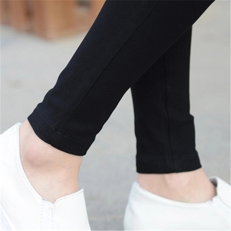 Spring, autumn and winter Korean style thickened velvet double vertical button high waist outer leggings pencil pants for women