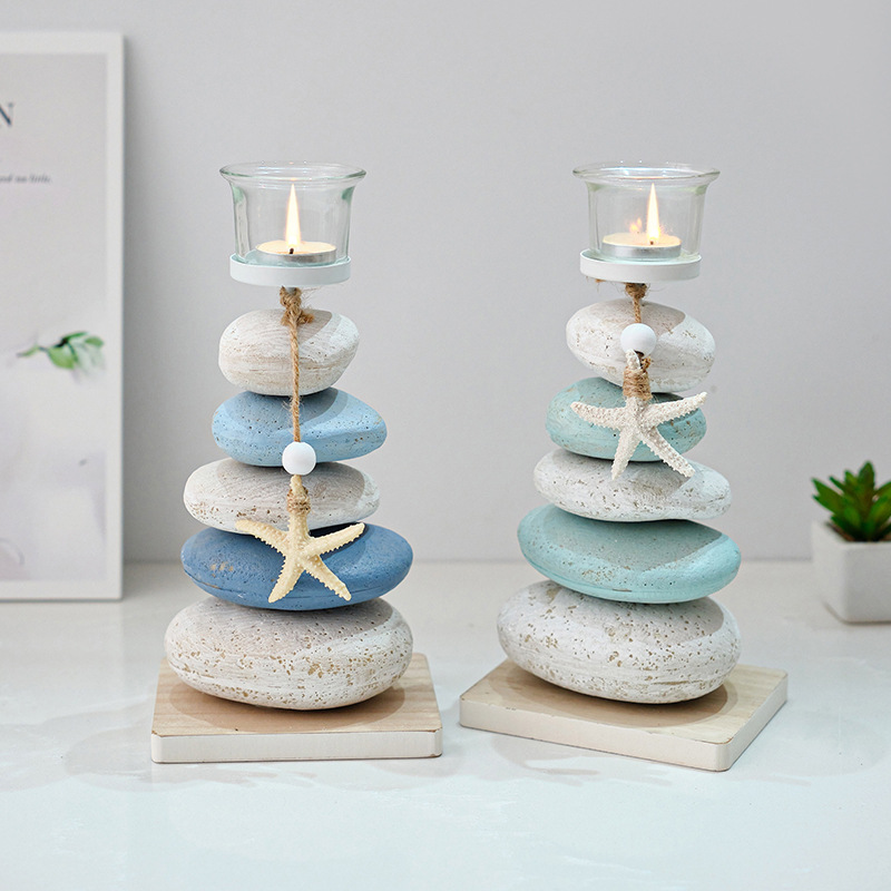 Mediterranean Style Stone Candlestick Decorative Ornaments Crafts Wooden Starfish Display Desktop Decoration Birthday Gift