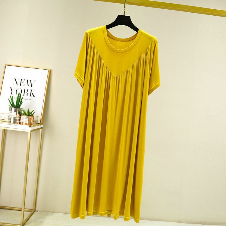 Summer Thin Modal Loose plus size dress Solid Color Nightgown Women's Plus-sized Plus-sized Pleated A- Line Skirt