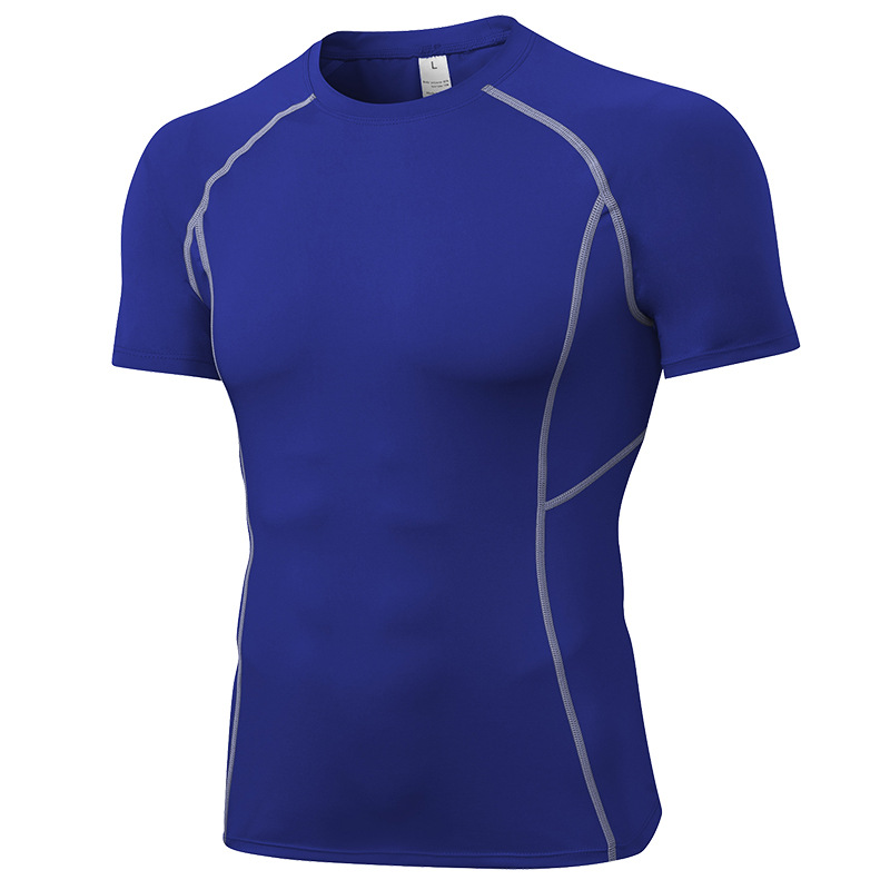 Men's Tight Training PRO Short-sleeved Fitness Sports T-shirt Elastic Sweat-wicking Quick-drying Compression Shirt Clothes 1008