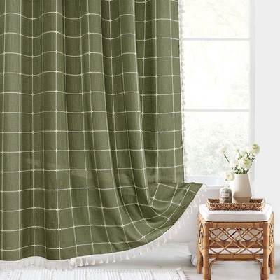 Cross-border shower curtain jacquard linen waterproof mildew-proof shower curtain small fresh plaid bathroom partition curtain bathroom shower curtain