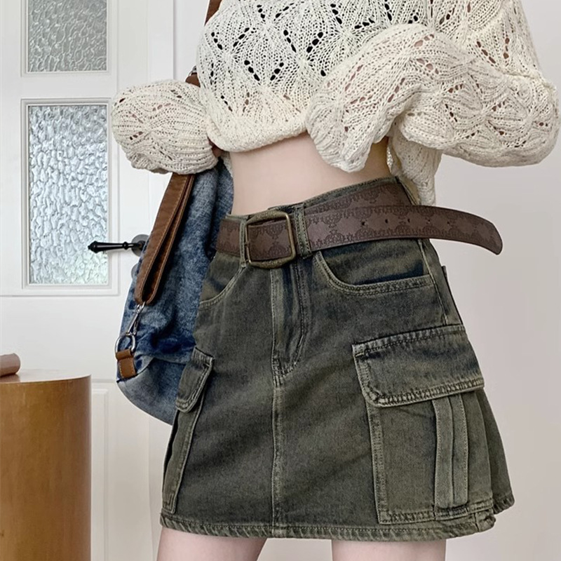 Belt Women's American-style printed metal buckle hot girl Millennium sewing style y2g retro European-American style heavy industry punk belt women