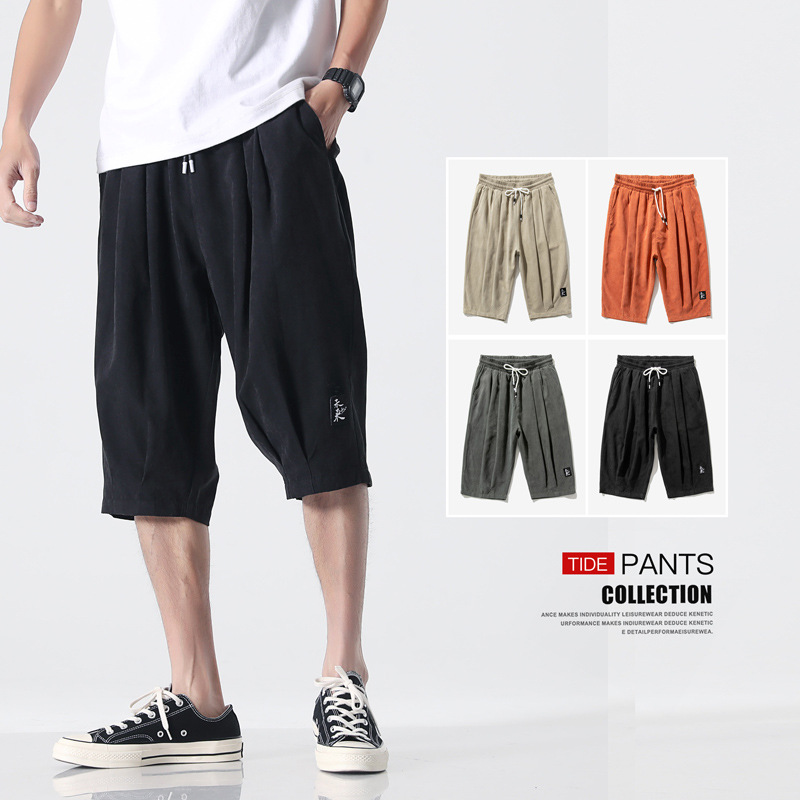 Large Size Half-length Pants Slightly Chubby Casual Pants Summer Tooling Shorts Men's Loose 7-length Outer Pants Mid-length Pants for Fatty Foot