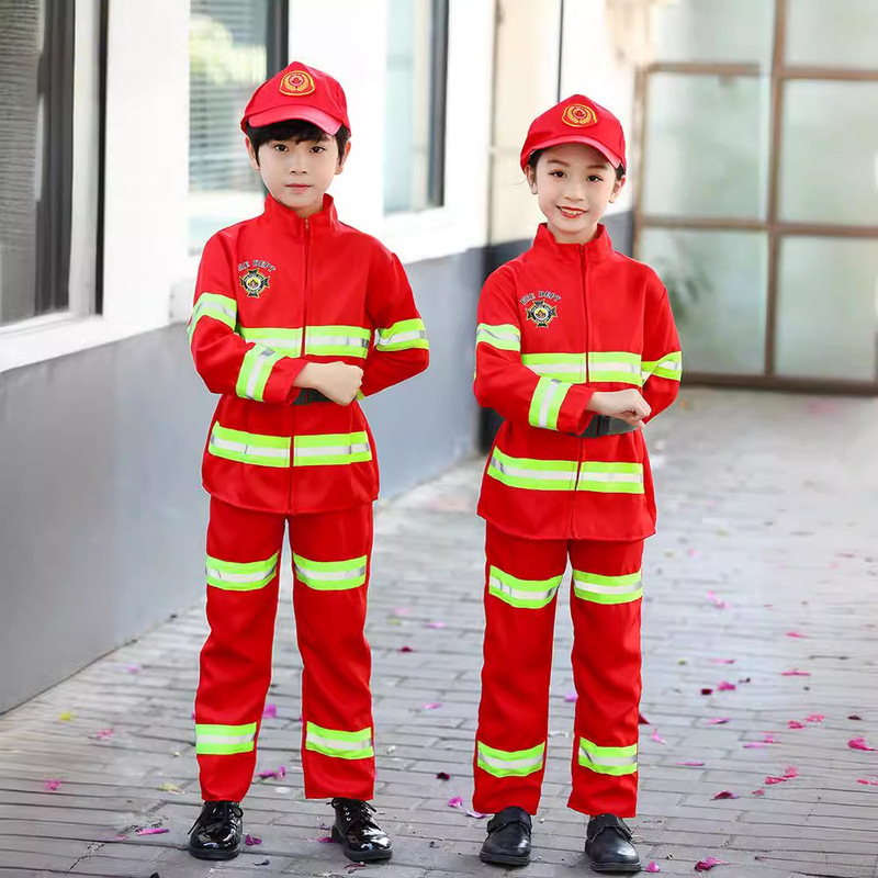 六一児童消防服消防士服装職業体験幼稚園演技服コスプレ小消防服|undefined