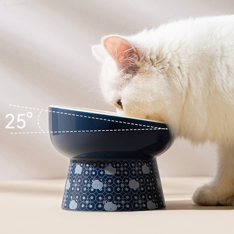 Japanese style ceramic cat bowl double Bowl Bowl dog bowl cat drinking bowl protection cervical cat drinking water pet supplies