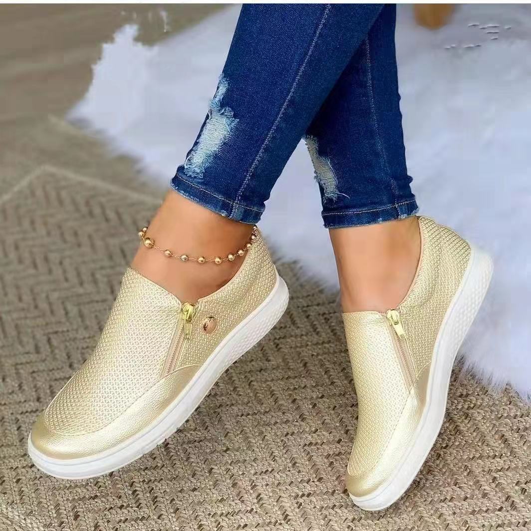 2023 spring and autumn foreign trade large size casual fashion shoes AliExpress zipper shoes flat shoes 36-43 spot