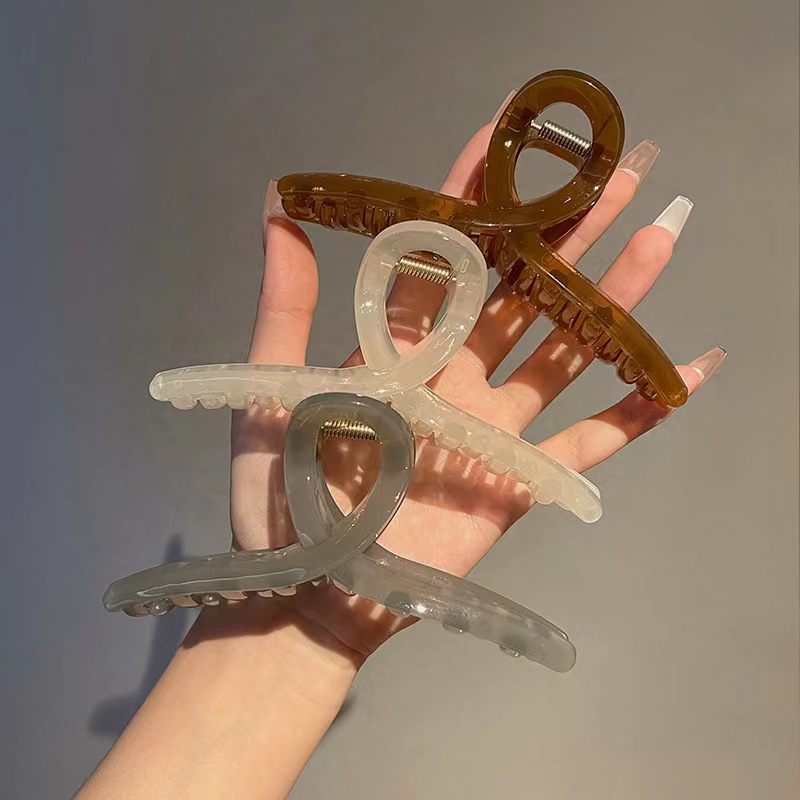 Korean Acrylic Transparent Grab Clip Advanced Sense Elegant Adult Elegant Shark Clip Jelly Color Oversized Hair Grab for Women