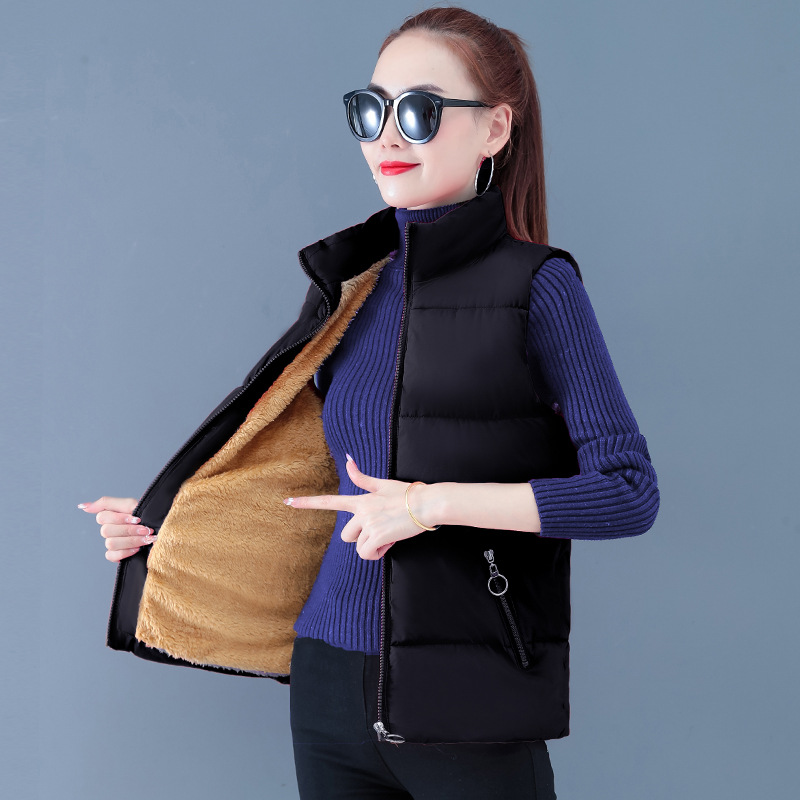 Autumn and Winter Down Cotton Outer Wear Large Size Vertical Collar Vest Korean Style Velvet Vest Warm Waistle Sleeveless Jacket