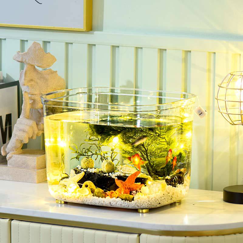 Fish tank transparent PET living room small desktop aquarium turtle tank goldfish tank drop-proof hydroponic landscape ecological tank