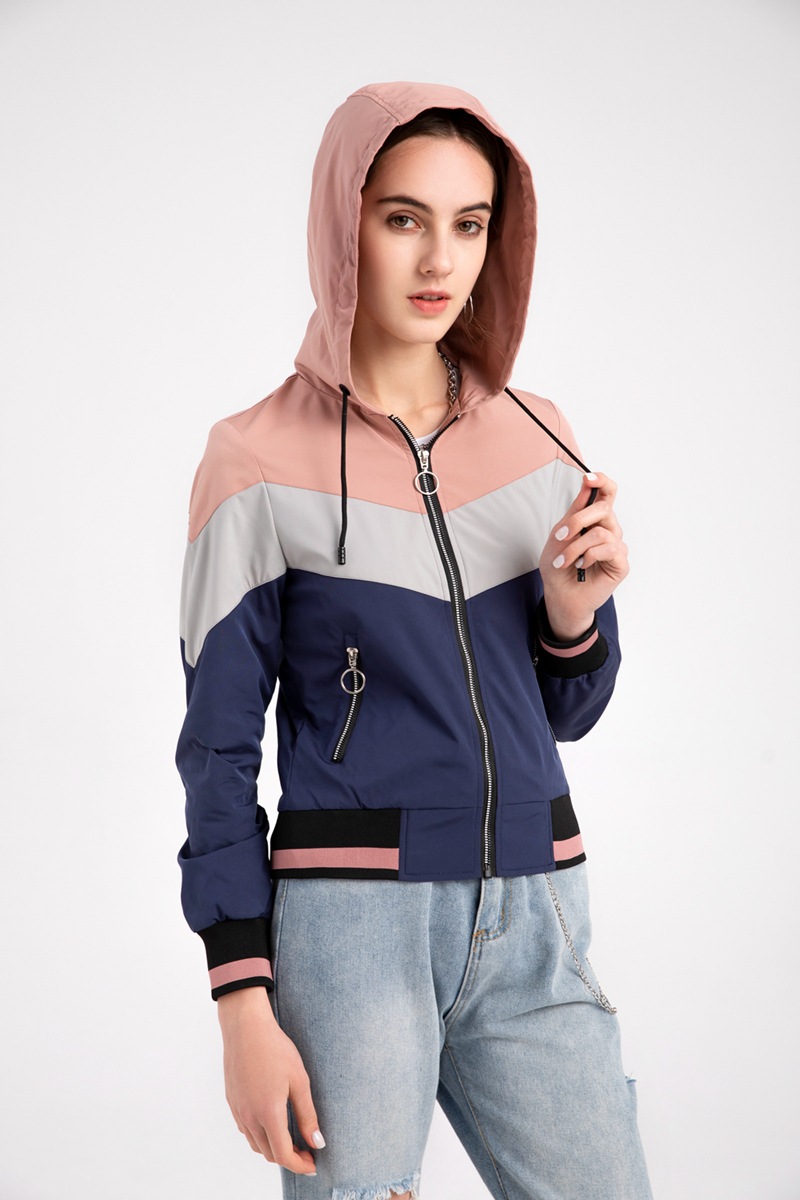 Women's Thin Windbreaker Women's Spring and Autumn Hooded Jacket Women's Outdoor Raincoat Color Matching Pull Rope Jacket_voghion.com
