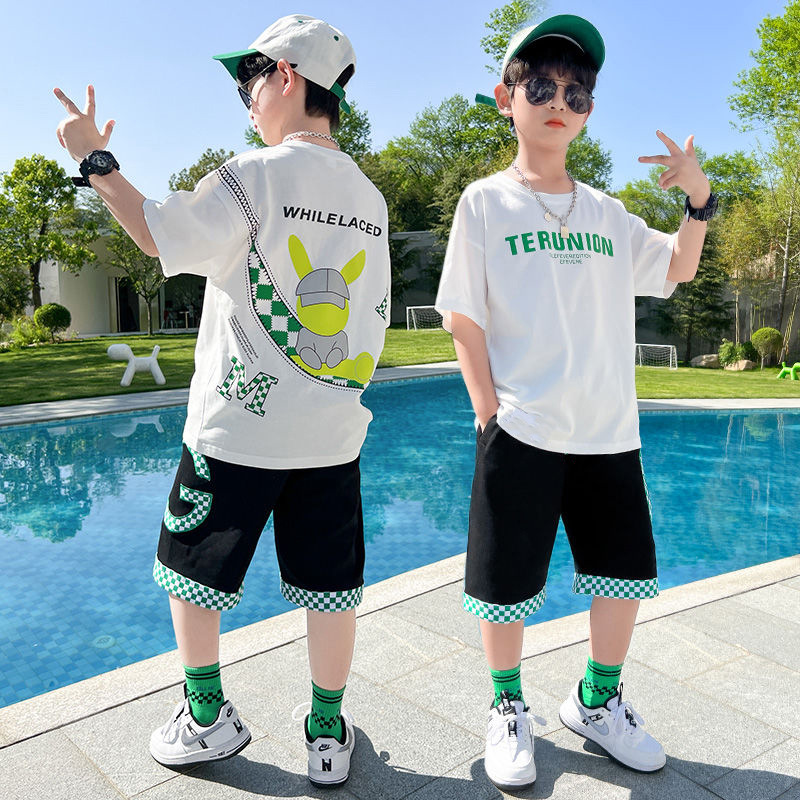 Children's Boys' Suit Summer 2024 New Arrival Big Boy's Summer Korean Style Foreign Handsome Short-Sleeved Fashionable Clothes