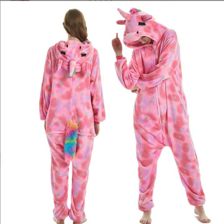 Autumn and Winter Flannel Xuebao Men and Women Cartoon Animals Snowman Snowmonster Anime Siamese Pajamas Adult Children Home Clothes