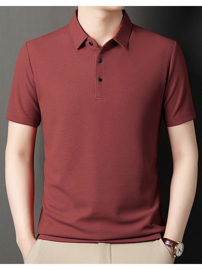 Men's Short-sleeved Lapel T-shirt Summer Waffles Solid Color Polo Shirt All-match Trendy Brand Men's Top Cross-border T-shirt