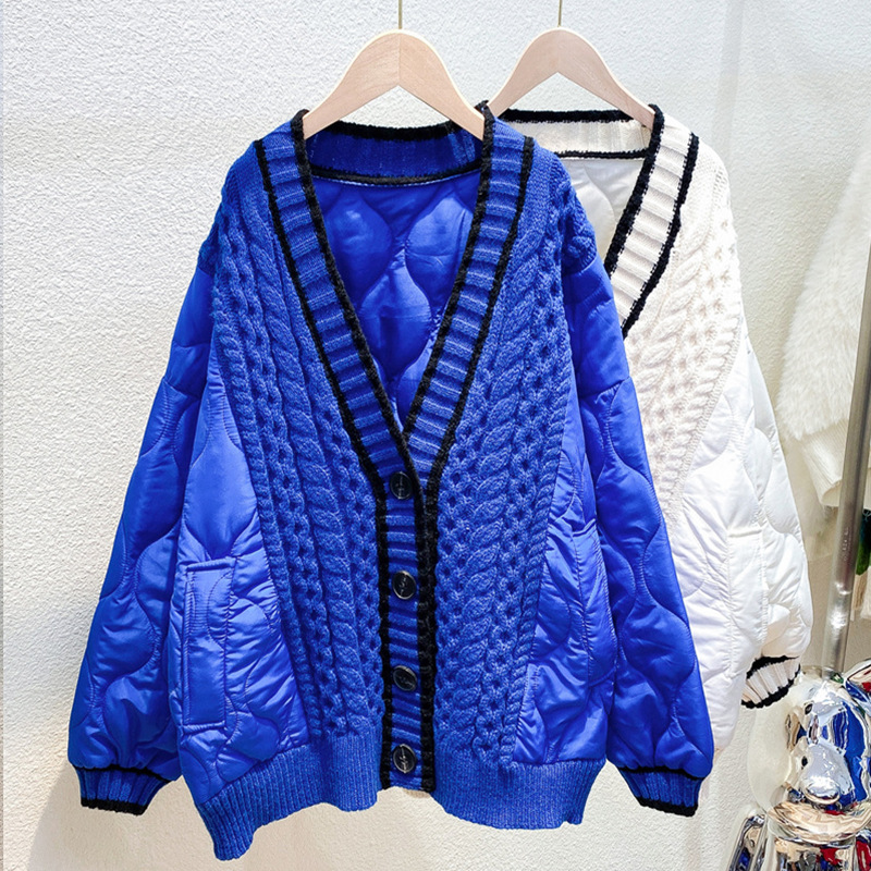 European Station Stitching Sweater Coat Women's 2024 New Autumn and Winter Wear Loose Lazy Style Thickened Knitted Cardigan Top