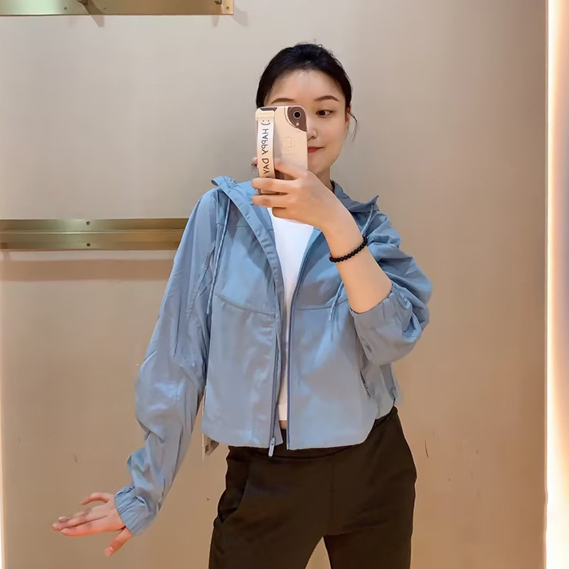 luluemon top coat Lulu same style flat for sports yoga clothes short hooded sun protection Fitness women's jacket