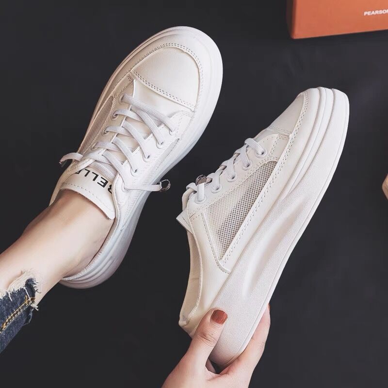 2023 New Spring and Summer Women's Single Shoes Trendy All-match Casual Sneakers Inner Height White Shoes Women's Slippers Outer Wear