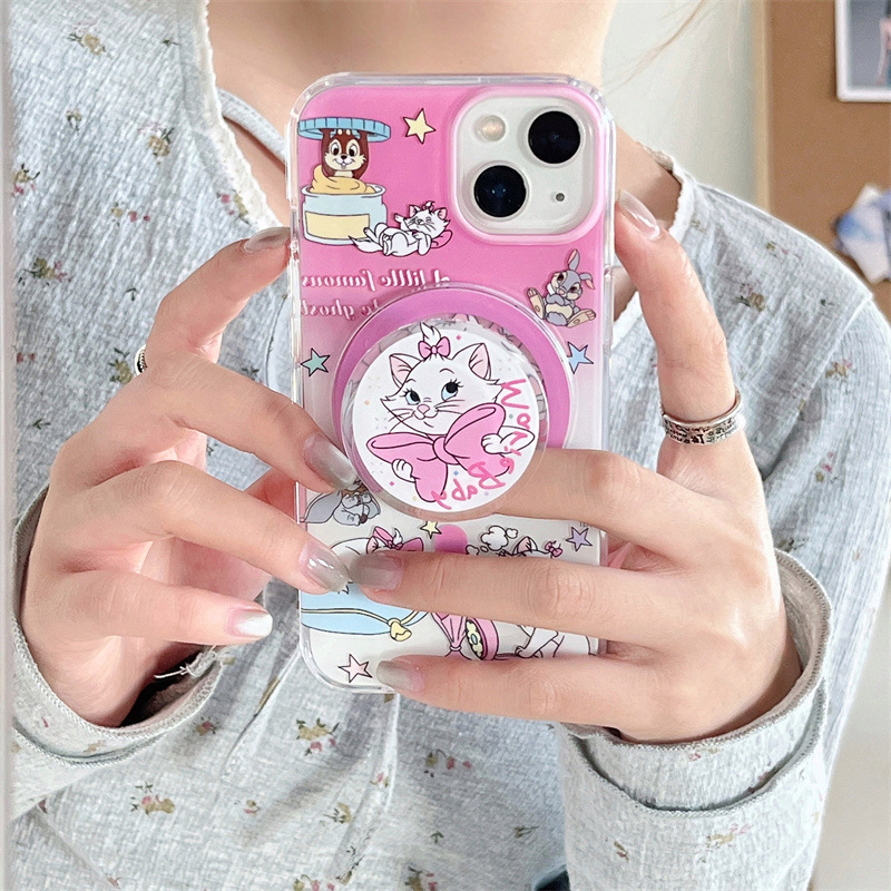 粉色瑪麗貓適用iphone15promax磁吸14pro手機殼13支架12少女甜美