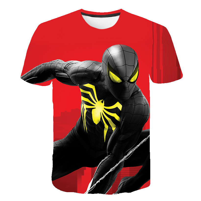 2024 New Summer Kids 3D Card T-Shirt Marvel Printed Spiderman Boys' and Girls' Top T-Shirt Cartoon Children's Clothing