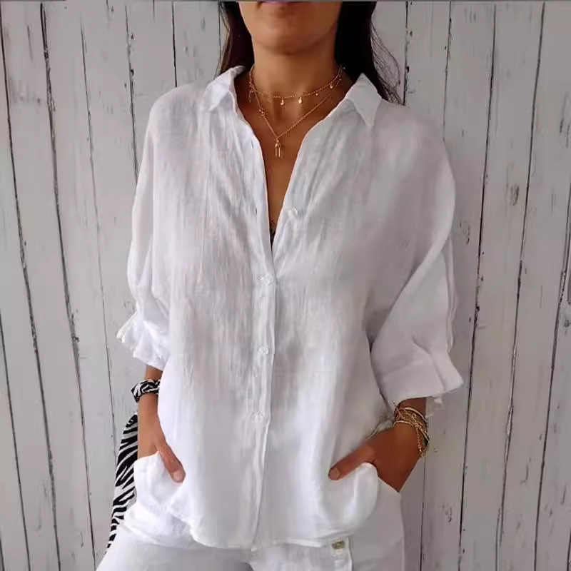 in stock 2024 Europe and America Amazon Spring Explosions Europe and America Cotton and Linen Back Lace Design Shirt Long Sleeve Shirt