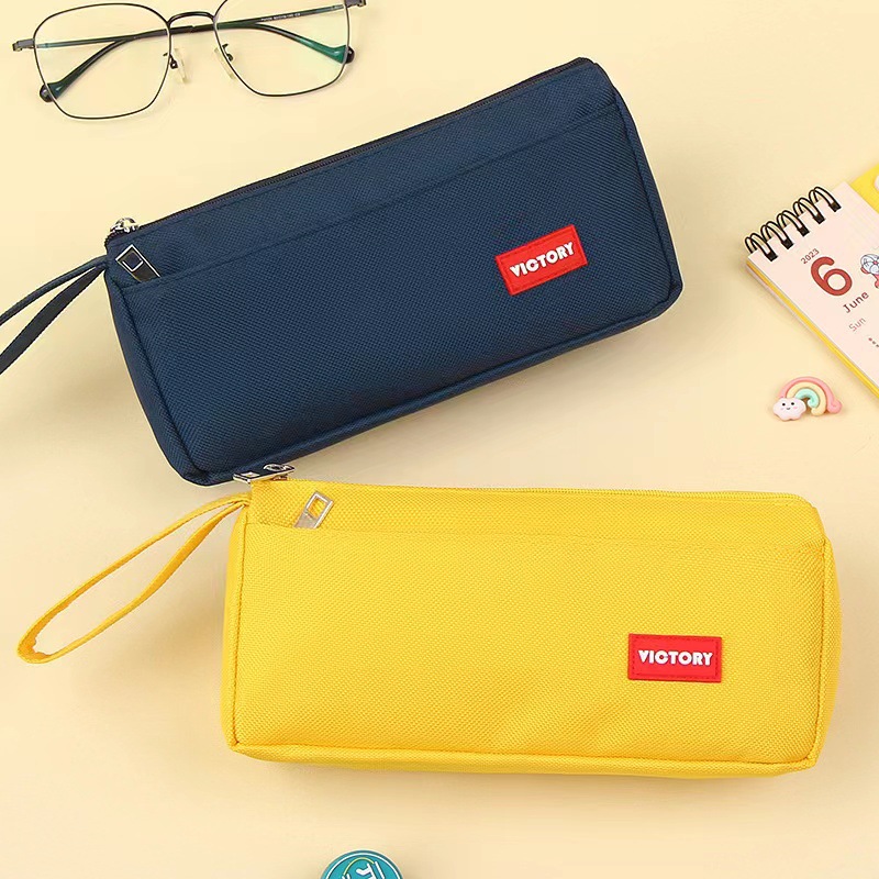Korean style simple large capacity pencil case oxford cloth stationery bag student solid color simple pencil case stationery bag wholesale