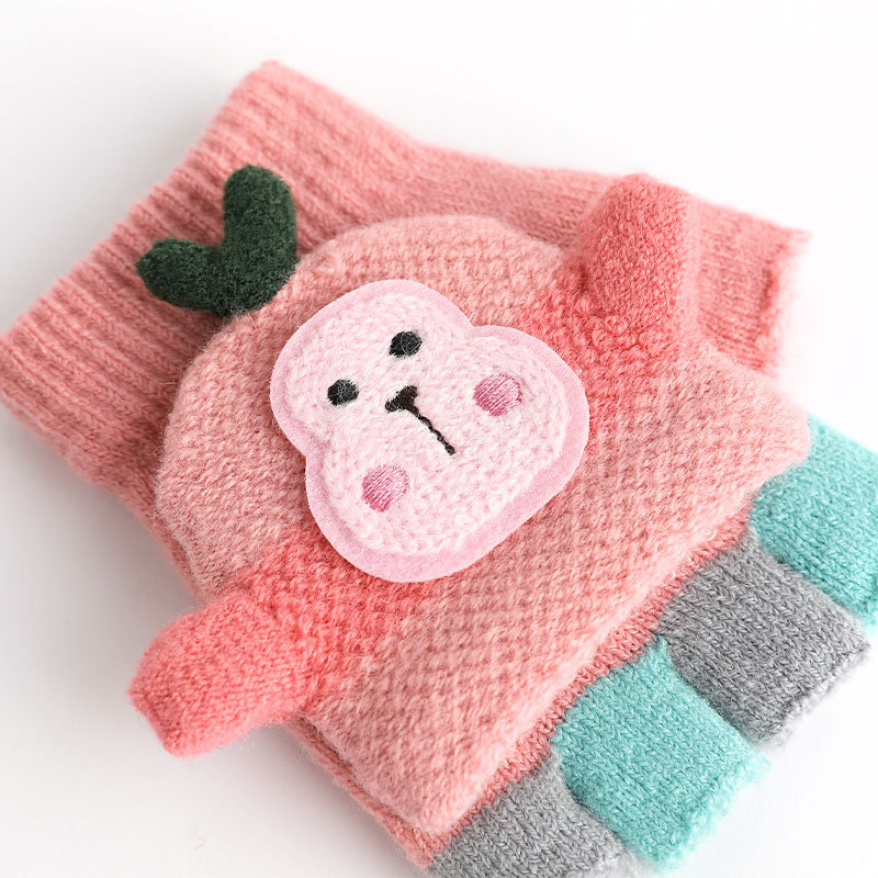 Half finger gloves Winter Children's warm gloves flip cover leaking finger writing children's winter baby gloves
