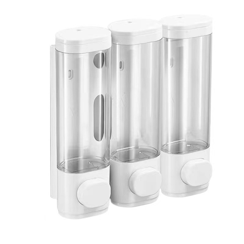 Hotel punch-free wall-mounted three-head soap dispenser household bathroom hand washing bath hair care Press pressing liquid bottle soap dispenser