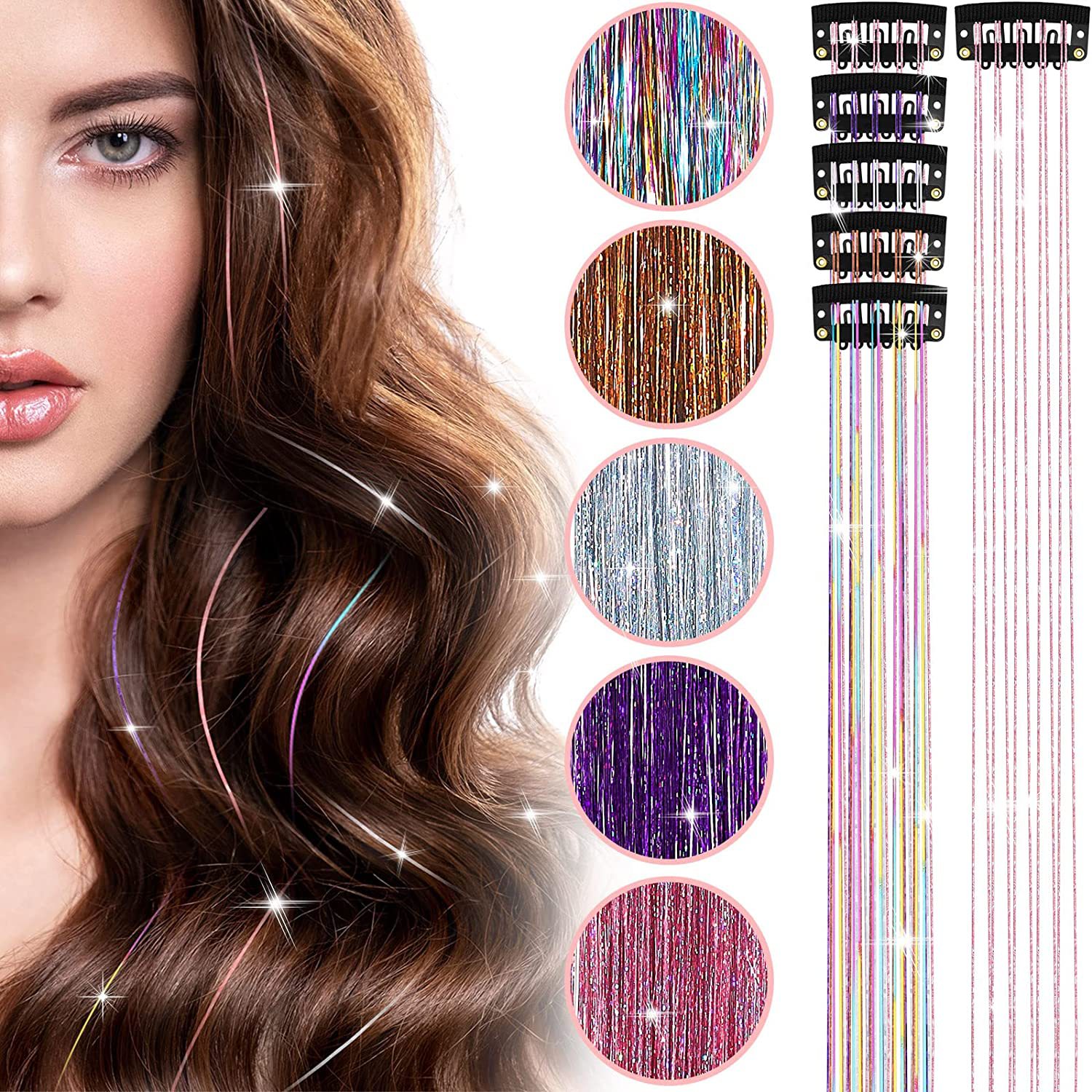 Amazon cross-border European and American metal ribbon clip laser gold tinsel hair colorful wig manufacturers