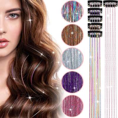 Amazon cross-border European and American metal ribbon clip laser gold tinsel hair colorful wig manufacturers