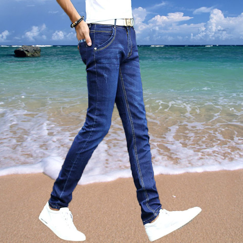 Korean version of summer thin men's jeans loose feet youth leisure trend stretch casual long pants wholesale