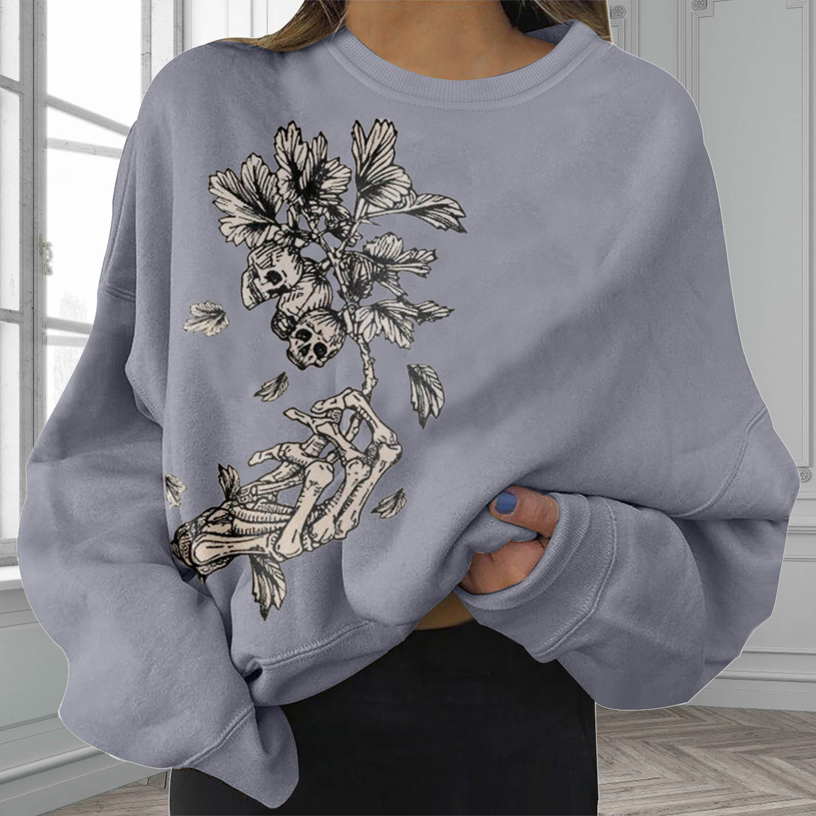Fashion Halloween Series Printed Women's Plus Size Top 2023 European and American Cross-border New Loose Slim Sweat