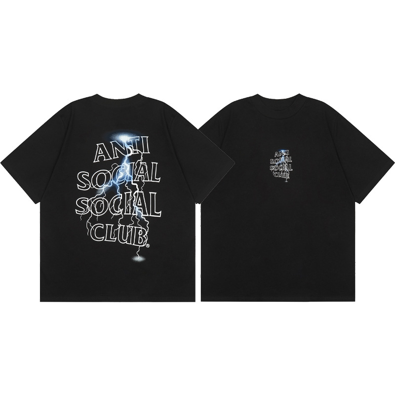 Difference market currency ASSC CLUB fujiwaro Lightning series printed men's and women's loose casual short-sleeved T-shirt