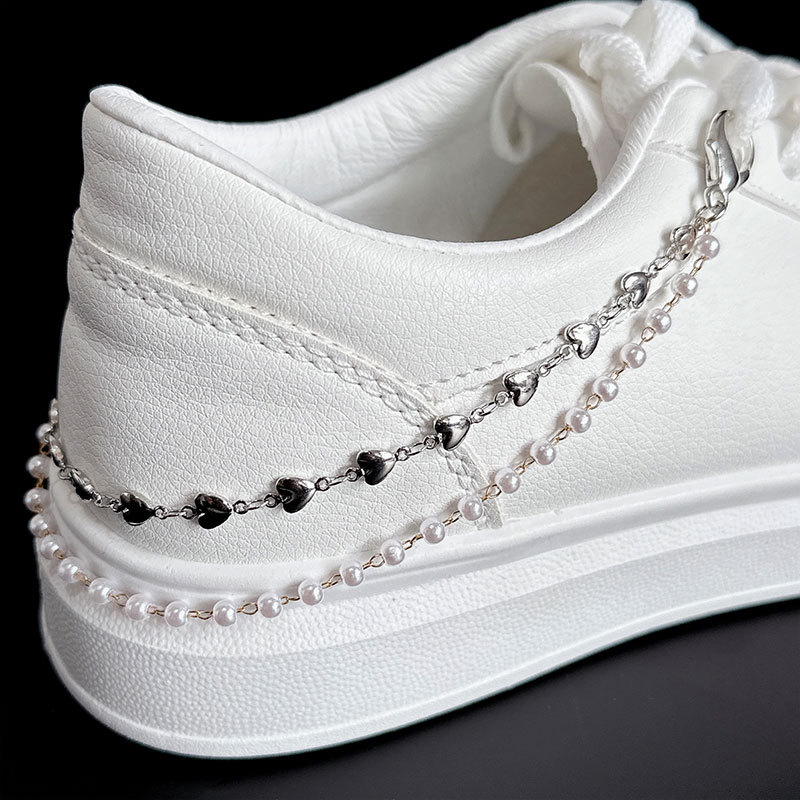 Personalized All-match Stars Love Pearl Double Layer Shoe Chain Punk Hip-hop Trendy Accessories Cross-border Hot-selling Accessories New