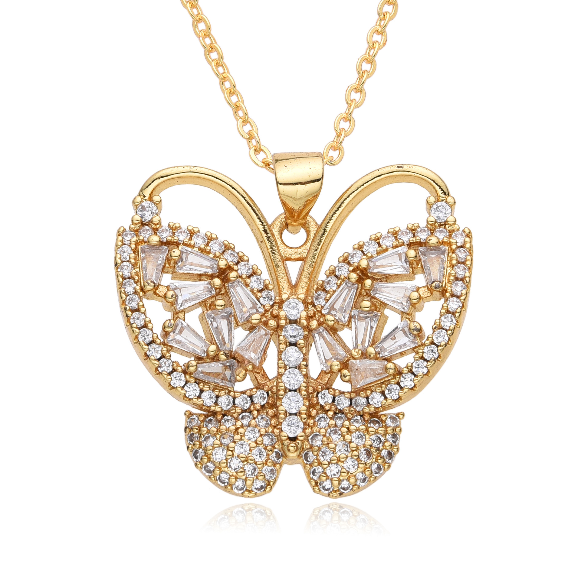 New women's fashion jewelry copper micro-inlaid color zircon pendant Dragonfly luxury design necklace temperament clavicle chain
