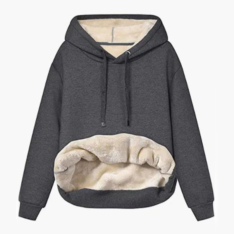 European and American cross-border Amazon popular 2023 Winter Women's warm lambswool pocket hooded sports sweater jacket