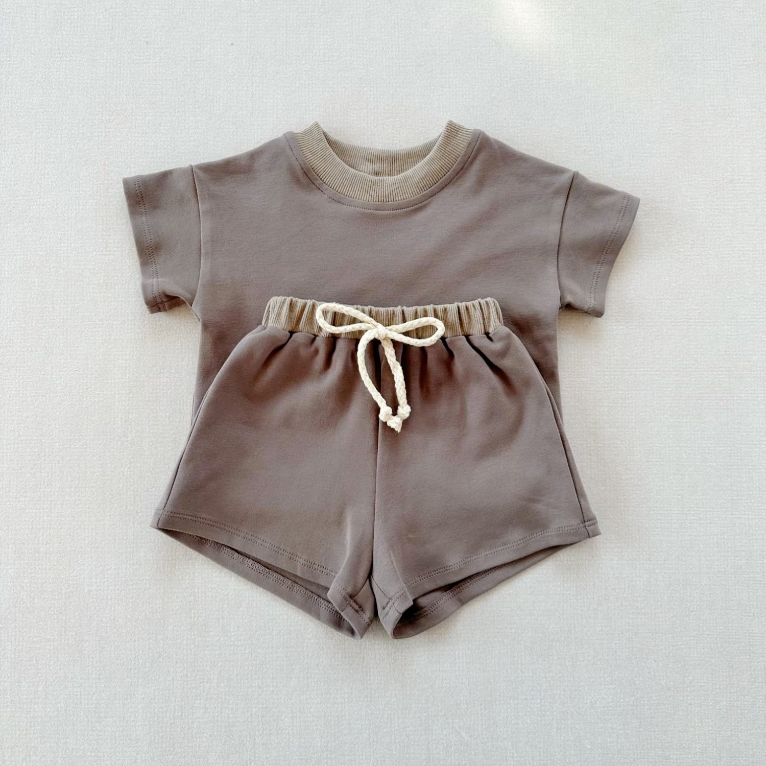 Nordic INS Explosions Children's Solid Color Short-sleeved suit Amazon Baby Hot-selling Loose Cotton Shorts Two-piece Set