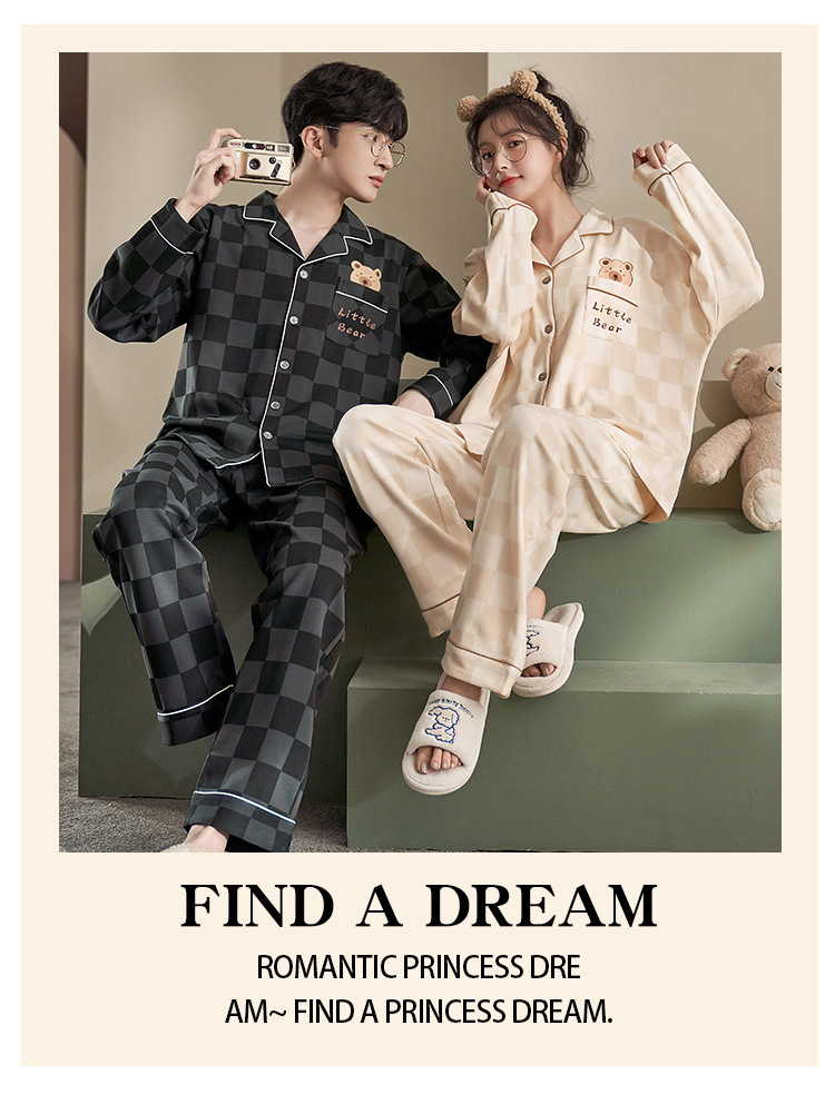 Chun baifen couple pajamas women's spring and autumn 2022 new long-sleeved men's home wear can be worn outside suit wholesale_voghion.com