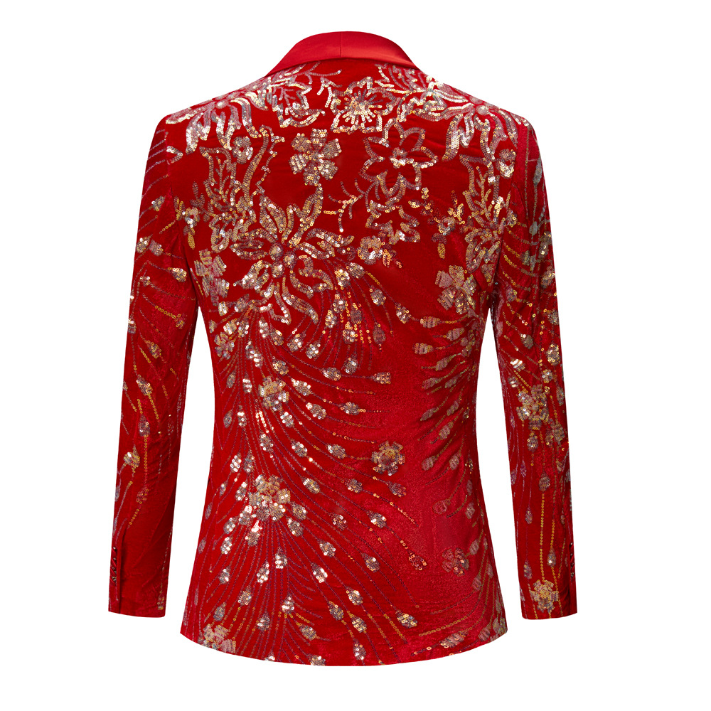 European and American size men's red sequined suit vest two-piece set