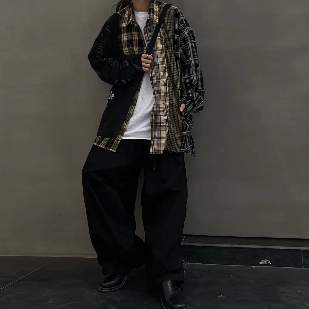 National Fashion American Style Street Stitching Plaid Shirt Men's Long Sleeve Spring and Autumn Fashion Brand Japanese Style Retro Couple Shirt Jacket