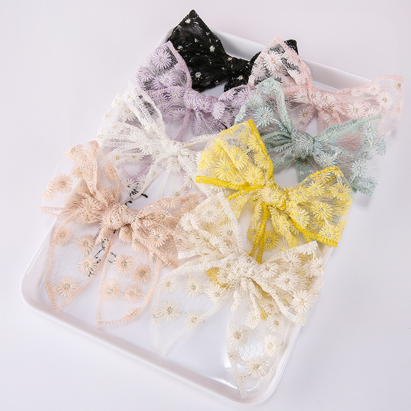 European and American Embroidery Printed Children's Bow Hairpin Girls Baby Cute Dovetail Tie Knot Hairpin Bangs Edge Card