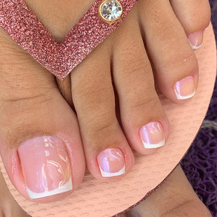 Light Powder Simple White French Style Wearing Armor Fake Nails Gentle Girl's Nail Piece Cute Foot Nails