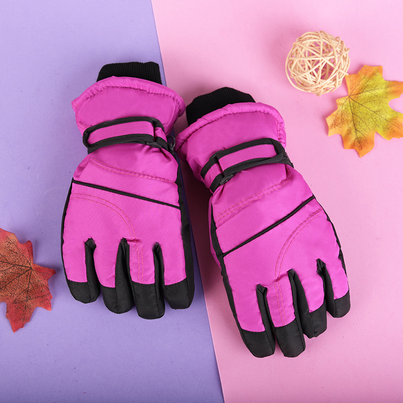 Children aged 4-12 thickened cotton cold-proof waterproof windproof non-slip warm skiing snow-playing cotton children's gloves winter
