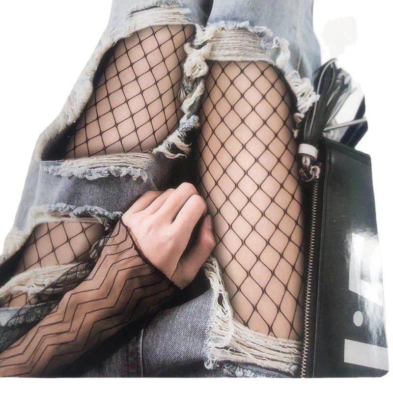 Factory wholesale hollow hot drill jk sexy stockings black stockings European and American plus size temptation letters ins fishnet stockings