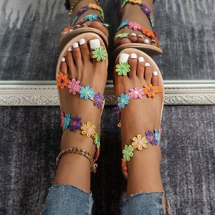 Amazon new cross-border toe color European and American style women's sandals holiday light petals foreign trade large size beach shoes