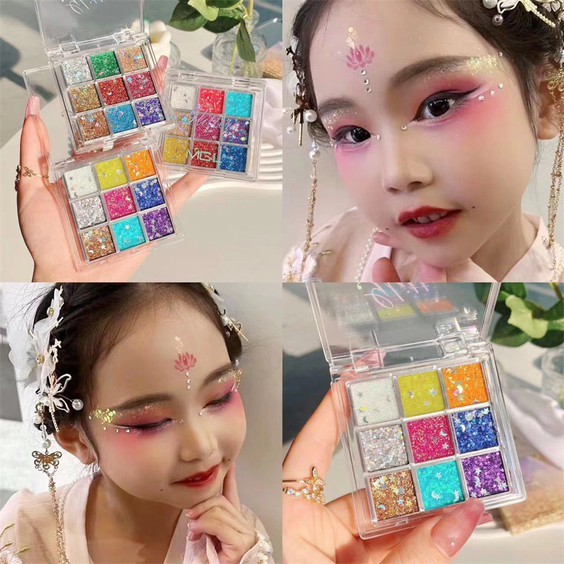MGL sequins nine-color eye shadow plate shiny makeup new fine flash 61 children's performance stage makeup plate