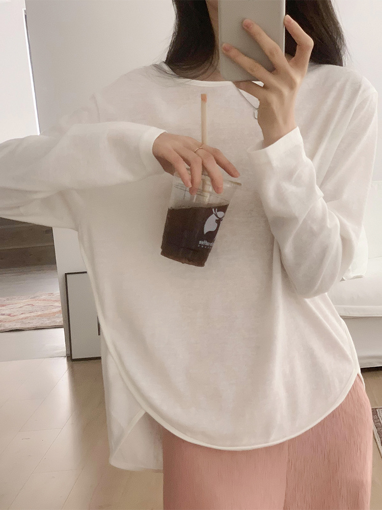 Mask T Soft Waxy 2023 Spring and Summer Thin Solid Color Inner Base Shirt Long Sleeve T-Shirt Women's Loose Sunscreen Top