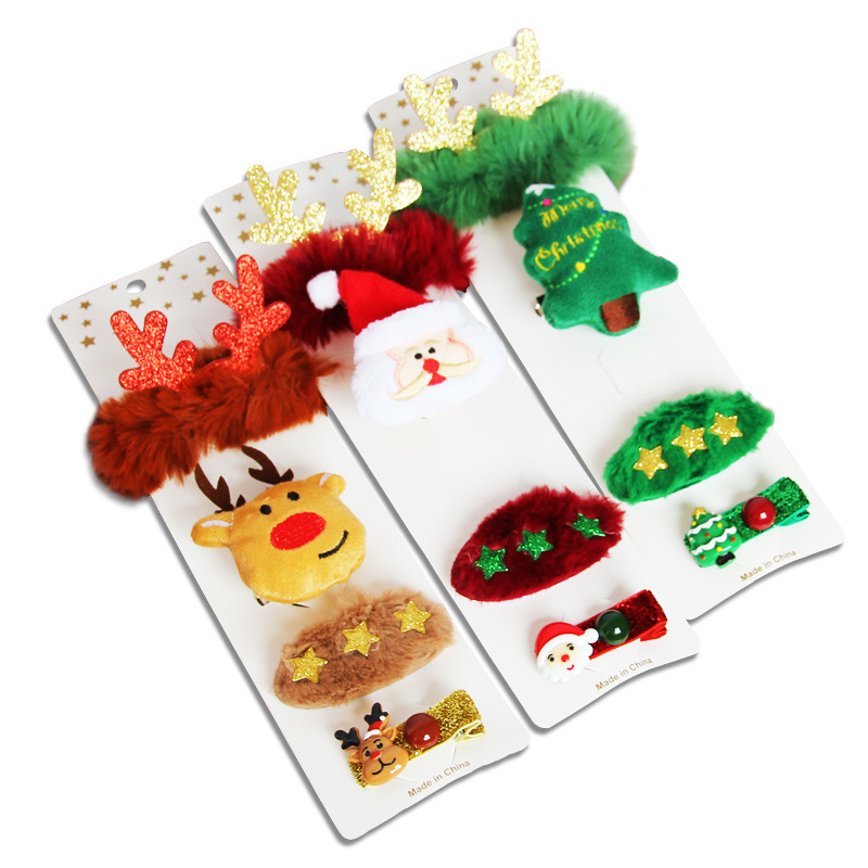 Cross-border hot Christmas hair accessories rubber band brooch clip set Christmas festival gift hairpin spot wholesale