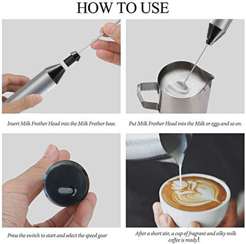 USB rechargeable electric milk frother stainless steel household egg beater coffee frother milk frother