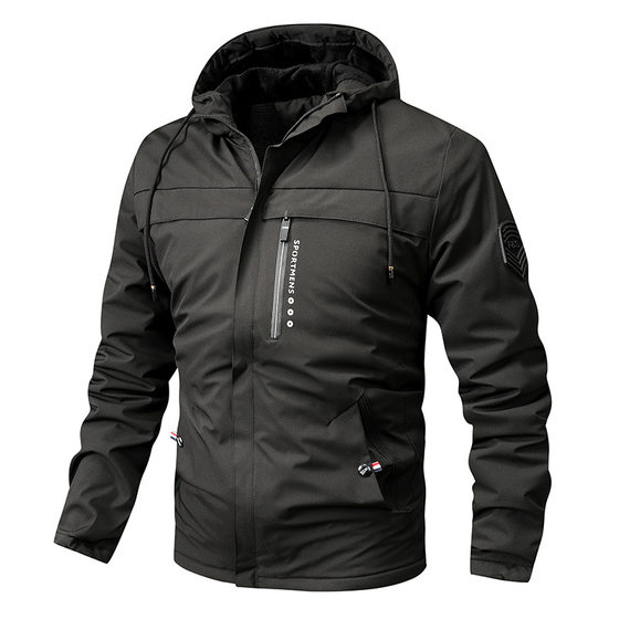 2023winter New plus size fleece-lined hooded jacket outdoor casual men's jacket jacket jacket