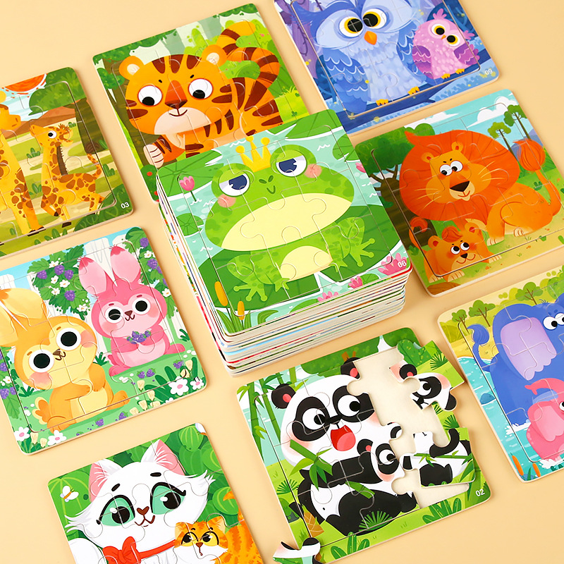 9 pieces of wooden children's jigsaw puzzle kindergarten early education puzzle cartoon animal vehicle cognitive jigsaw puzzle small toy